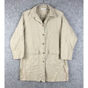 Marla Kim Long Jacket Womens Large Beige Linen Blend Lightweight Minimal Neutral
